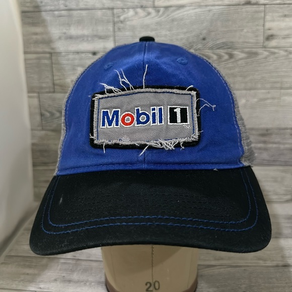 Mobil oil blue distressed trucker baseball cap hat - Picture 1 of 5